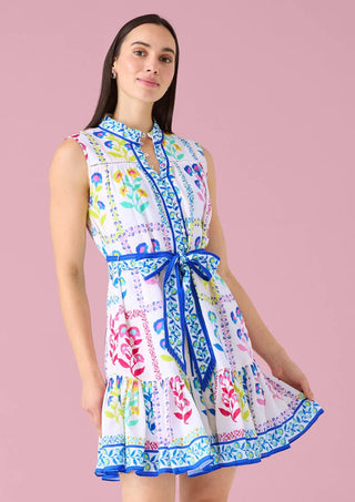 Lorina Dress - White Multi Floral Stamp