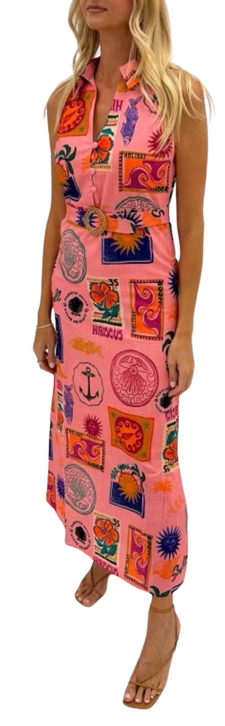 Jill Midi Dress- Coral Conversation