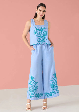Brie Top - Sky Blue Embroidered