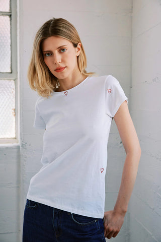 Embroidered Cotton T-Shirt Red Heart