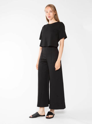 Cropped Ponte Knit Wide Leg Pant - Cropped