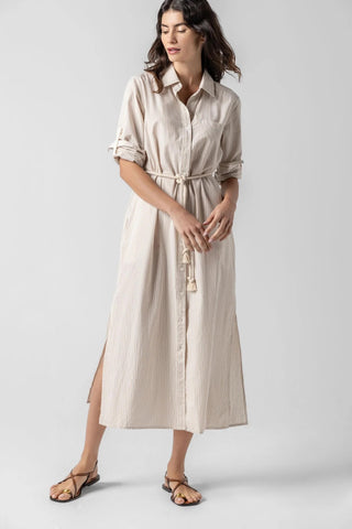 Striped Maxi Shirt Dress - Flax Stripe