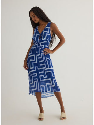 High Low Pleated Dress - Coastal Line Print