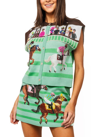Derby Race Scene Knit Button Up Vest