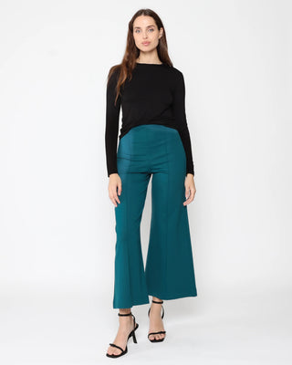 Cropped Ponte Knit Wide Leg Pant- Teal