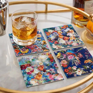 Spring Flowers Mixed Glass Coaster Set Of 4 Boutique Accents