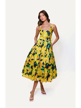 Alice Dress - Yellow w/ Navy Watercolor