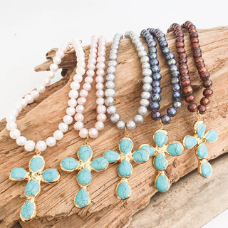Large Pearl Necklace w/ Pearl Cross