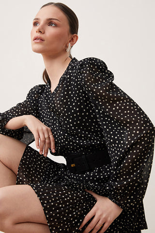 Caliste Polka Dot Dress - Noir