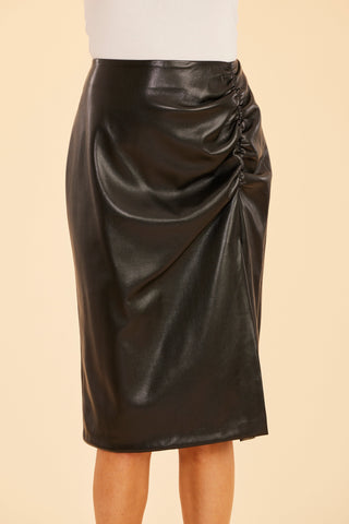 Ruched Side Slit Skirt- Black