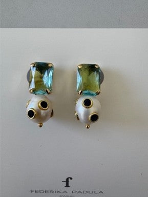 Octagon Pearl Studs - Aqua