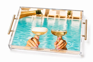Champagne By The Pool Acrylic Tray - With Gold Corner Accents