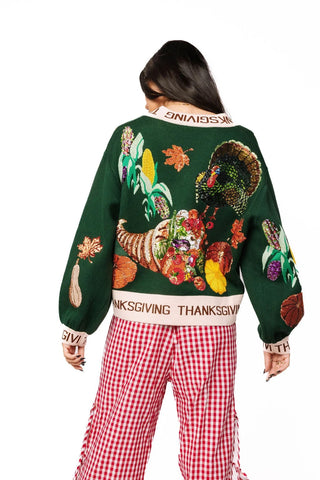 Dark Green 'Thanksgiving' Button Cardigan- Dark Green