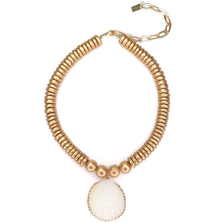 The Cari Cream Shell Pendant & Gold Beads Necklace