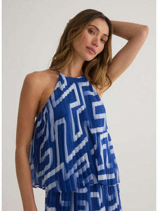 Pleated Halter Top - Coastal Line Print