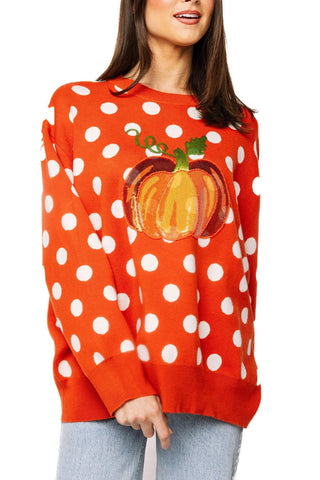 Orange Polka Dot Pumpkin Sweater- Orange