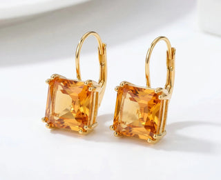 Square Drop Earrings Swarovski- Topaz