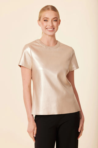 Vegan Leather Top- Pale Gold