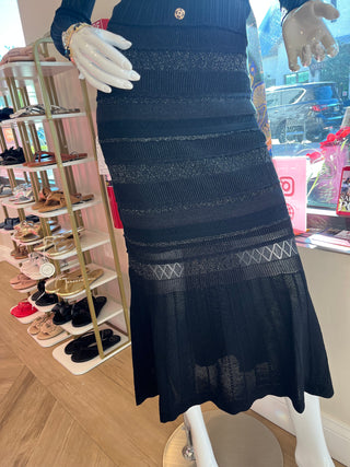 Pointelle Knit Lurex Midi Skirt
