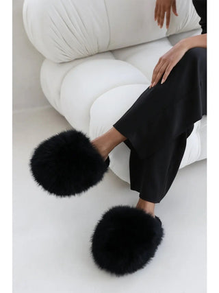 Extreme Oversized Faux Fur Fluffy Slippers (12 Pairs)- Black