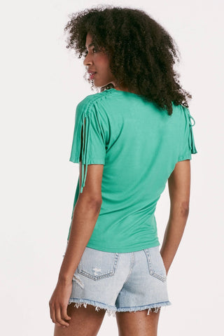 Minnie Shirred Shoulder Top- Garden Green