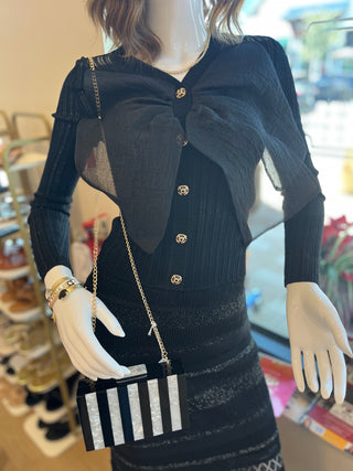 Cotton Blend Rib knit Top with Bow Front