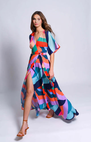 Hutch Gemma Dress - Rainbow Waves Geo