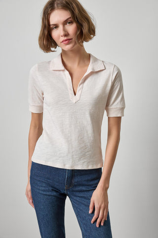 Elbow Sleeve Collared Split Neck- Tearose