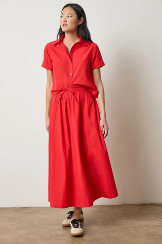 Elastic Cutt Button Down - Scarlet