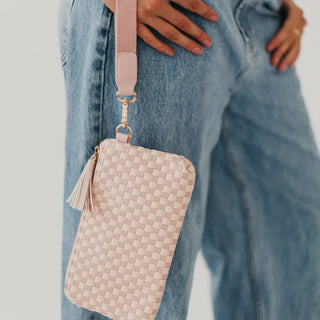 Emma Woven Wristlet/Clutch - Blush Checkered
