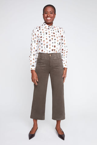 Cropped Straight Leg Pants- Khaki