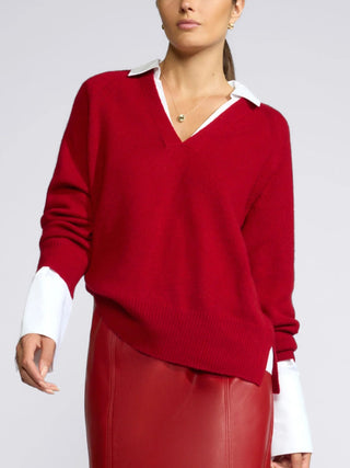 Ella Layered Pullover- Crimson W/ White