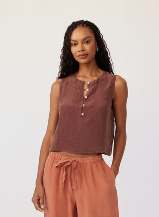 Sleeveless Half Placket Top - Casablanca Brown
