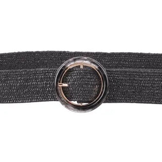 Simple Circle Acrylic Buckle Stretch Belt- Black