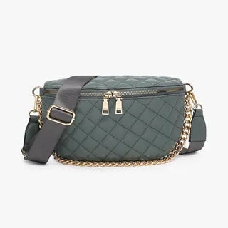 Sylvie Quilted Belt Bag w/ Chain Strap- Vintage Green