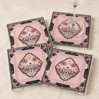 Mahjong North South East West Glass Coasters Set Of 4