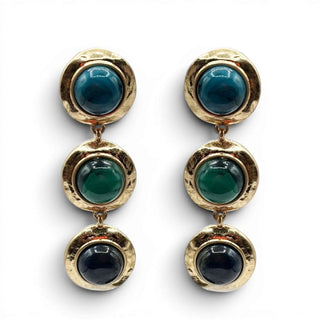 Violetta Three Stone Turquoise And Malachite Resin Pierced Earrings
