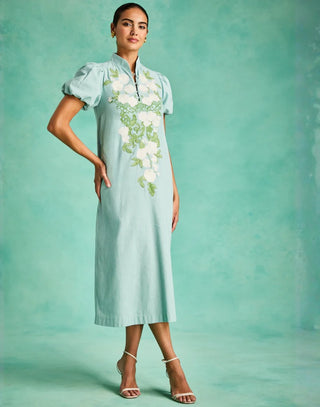 Elliana Midi Dress- Aquarelle Blue