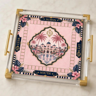 Mahjong South North West East Acrylic Tray - With Gold Corner Accents