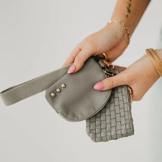 Wonderlust Woven Dual Pouch Wristlet- Grey