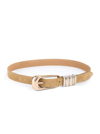 Metal Core Belt- Shiitake Suede With Mixed Metal Hardware