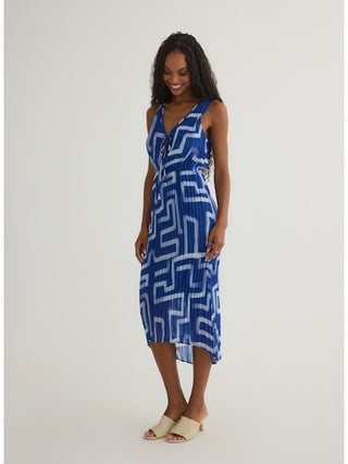 High Low Pleated Dress - Coastal Line Print