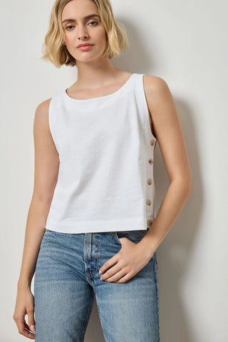 Side Button Tank - White