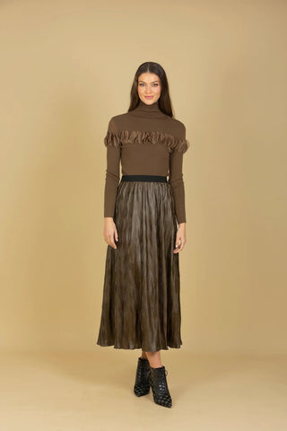 Pleated Midi Skirt w/ Elastic Waistband