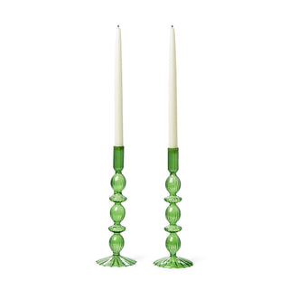 Hand-Blown Glass Candlesticks Green Style 2