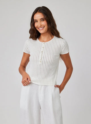 Cap Sleeve Henley - White