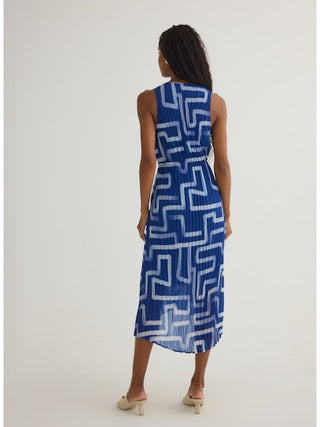 High Low Pleated Dress - Coastal Line Print