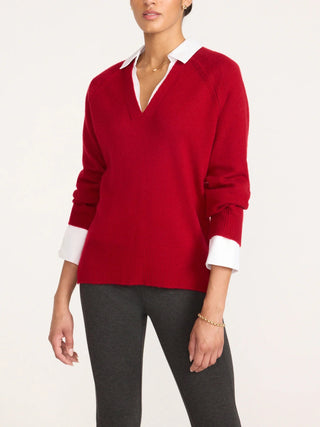 Ella Layered Pullover- Crimson W/ White