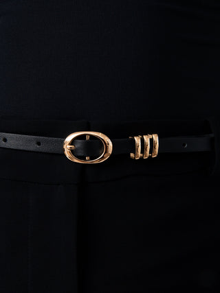 Classic Skinny Belt- Carbon Black Leather With Gold Hardware