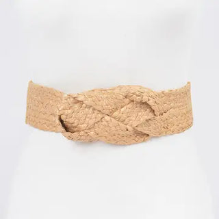 Braided Straw Elastic Belt - Khaki